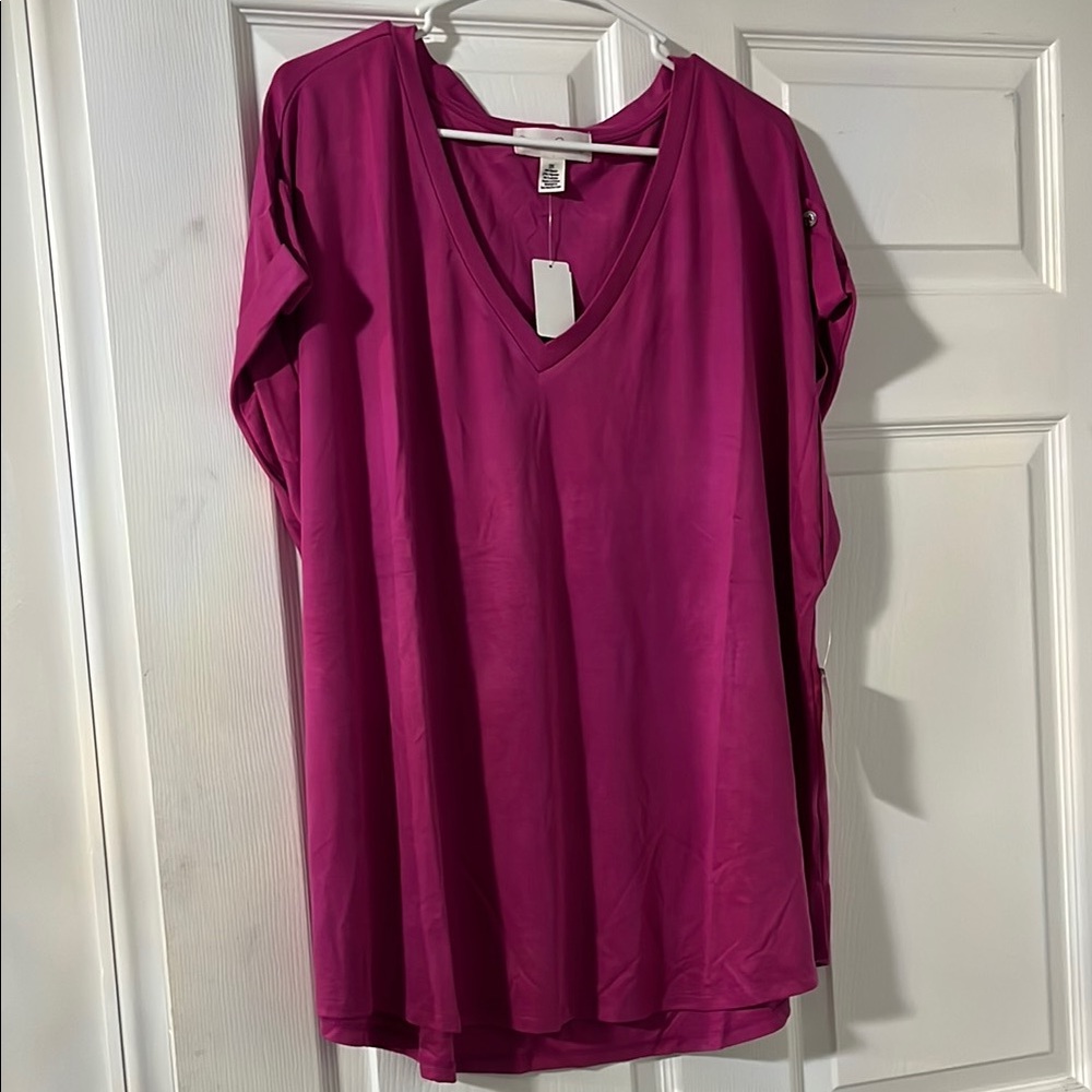 French Laundry Pink Oversized V-Neck T-Shirt